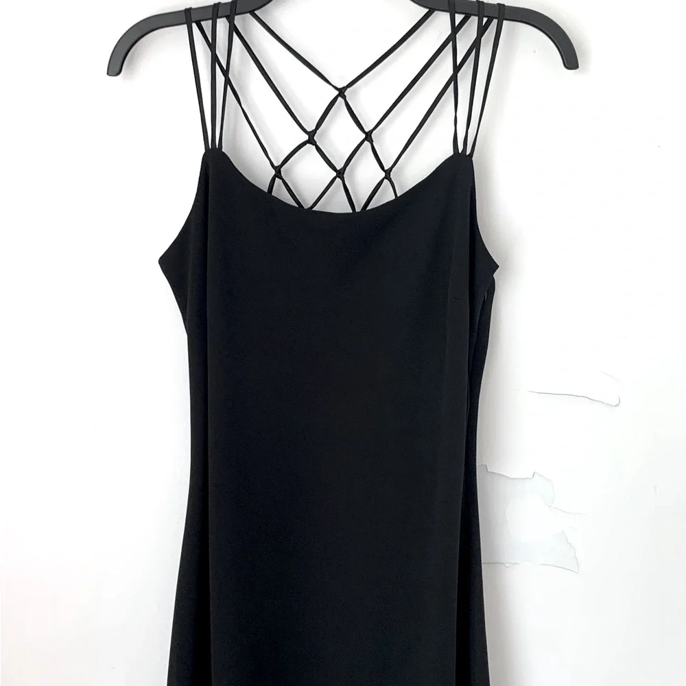 Vintage Y2K Cachet Strappy Black Formal Maxi Dress - Picture 2 of 8